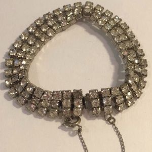 Vintage 1950s PROM 3 rows rhinestone Bracelet LOVE